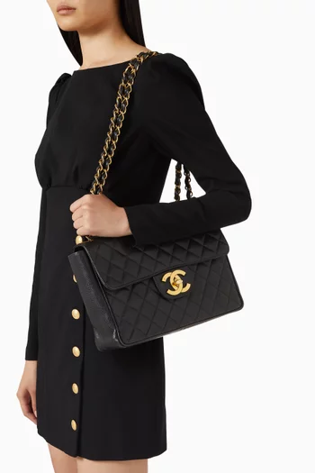 حقيبة مادموزيل بغطاء قلاب من التسعينيات جلد كافيار