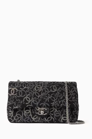 حقيبة بغطاء قلاب مزدوج وشعار حرفي CC مرصع بالكريستال من عقد 2010 صوف تويد