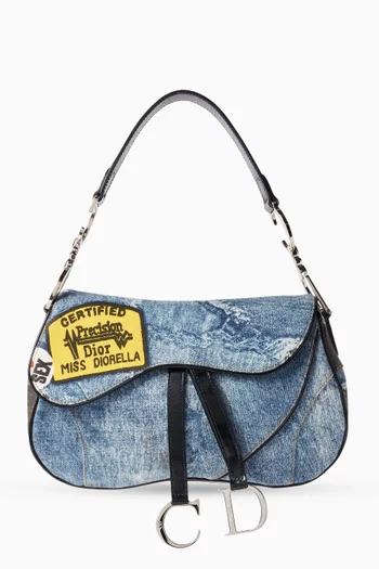 2000s Double Saddle Bag in Printed Denim