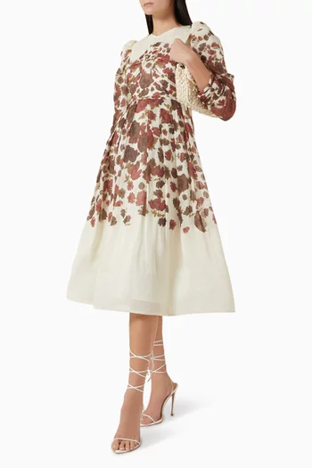 Leoni Floral-print Midi Dress in Silk-blend
