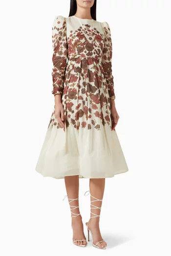 Leoni Floral-print Midi Dress in Silk-blend