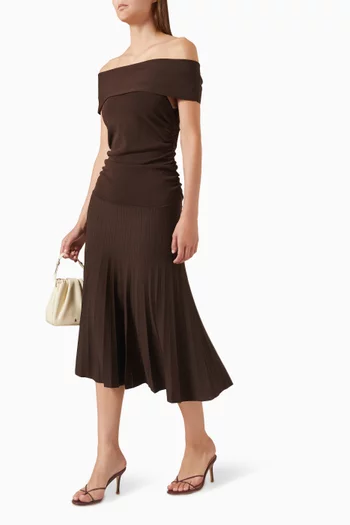 Athena Off-shoulder Midi Dress in Knit