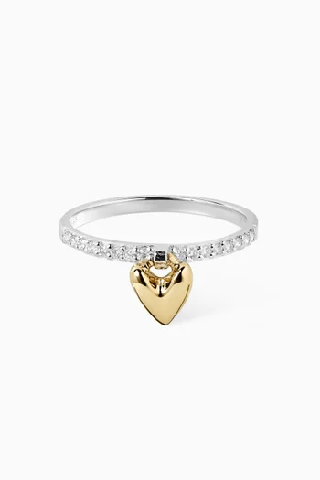 Diamond Heart Knocker Ring in 9kt Yellow Gold & Sterling Silver