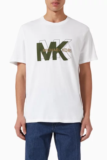 تي شيرت بطبعة شعار الماركة قطن