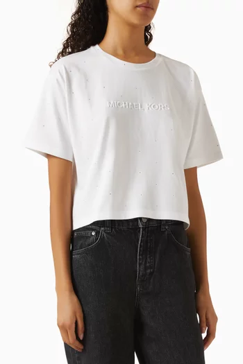 Rhinestone-embellished Logo Crop T-shirt