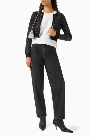 Metallic Logo Zip Crop Cardigan