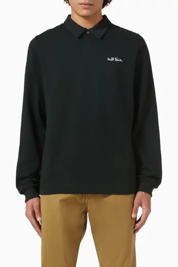 تي شيرت بولو مطرز بشعار الماركة قطن