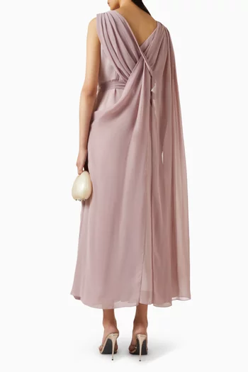 Sleeveless gown with flowing cape shoulder accents, withpearl beading on the neckline and belt:Light/Pastel Purple:XL|218748654
