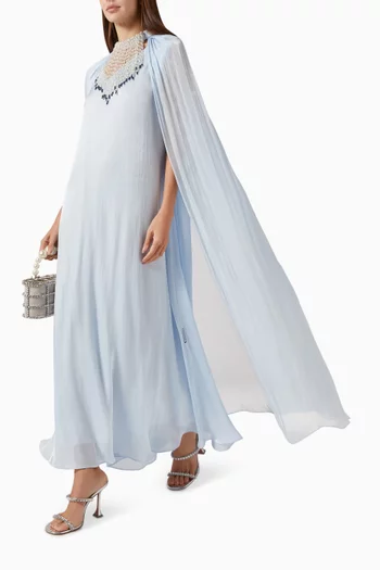 Cascading Pearl Cape Maxi Dress