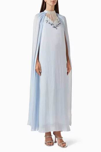 Cascading Pearl Cape Maxi Dress