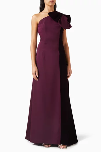 فستان سهرة اليزا بكتف مكشوف حرير ومخمل