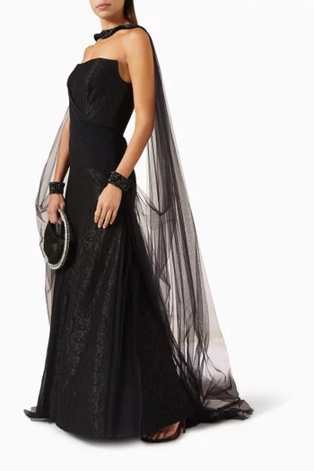 فستان ايليجانس طويل مزين بتطريزات تول وستان