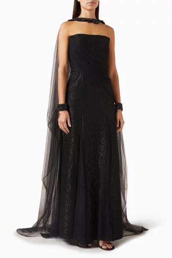 فستان ايليجانس طويل مزين بتطريزات تول وستان