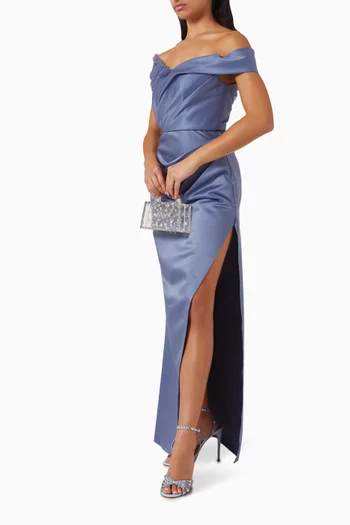 Azure Draped Maxi Dress in Satin
