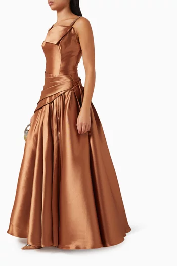 Gilded Grace Maxi Dress in Satin
