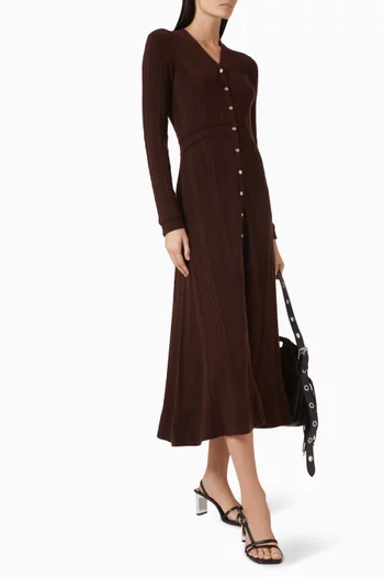 فستان رابلي متوسط الطول قماش منسوج