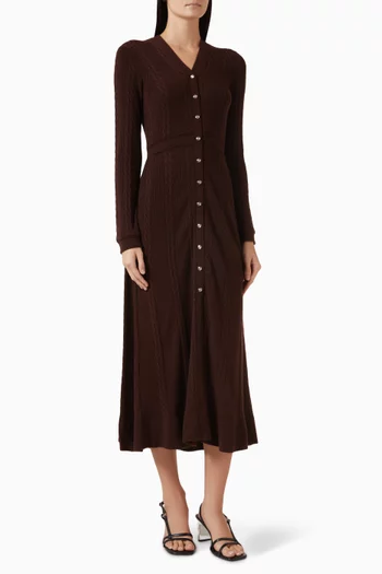 فستان رابلي متوسط الطول قماش منسوج