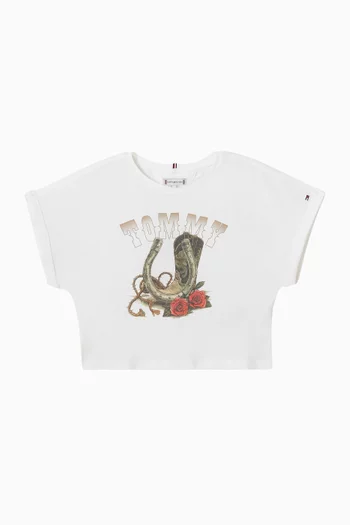 Graphic Cropped T-shirt in Cotton