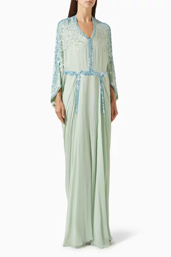 Mirror-embellished Draped Kaftan in Georgette