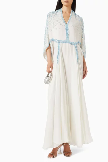 Mirror-embellished Draped Kaftan in Georgette