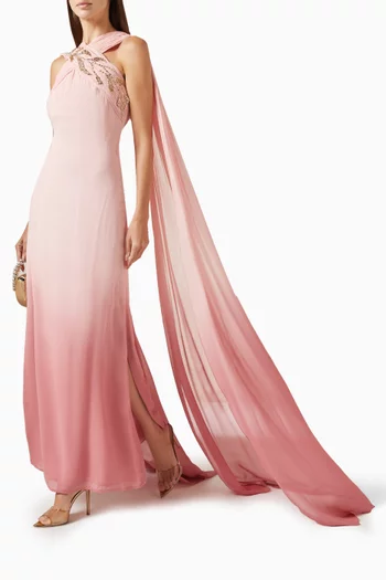 Ombré Cape Maxi Dress in Georgette