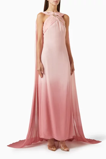 Ombré Cape Maxi Dress in Georgette