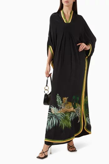 قفطان مزين بنقشة فيسكوز كريب وجورجيت