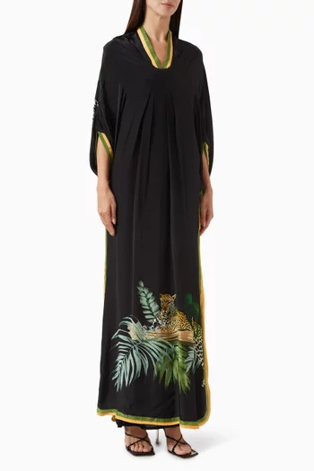 قفطان مزين بنقشة فيسكوز كريب وجورجيت