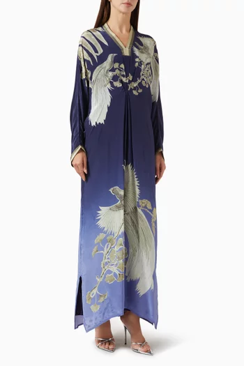 قفطان مزين بنقشة فيسكوز كريب وجورجيت