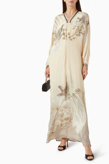 قفطان مزين بنقشة فيسكوز كريب وجورجيت