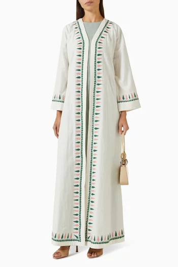 طقم عباية مزين بنقشة قطن مرن