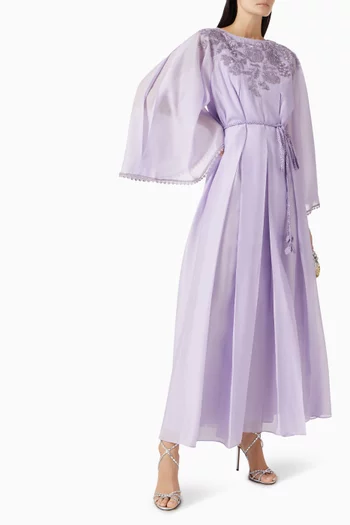 Embellished Belted Dress in Cotton Silk