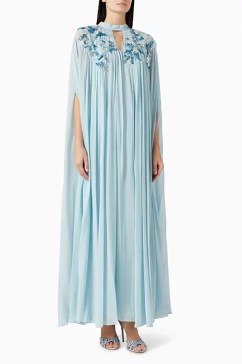 Pleated Cape Dress in Georgette