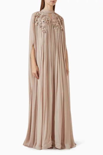 Pleated Cape Dress in Georgette