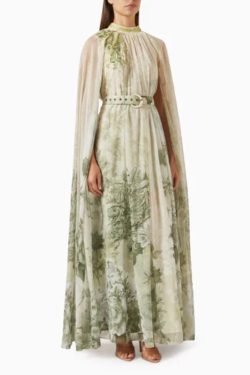 Lunara Belted Cape Dress in Chiffon