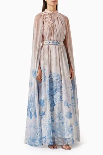 Lunara Belted Cape Dress in Chiffon