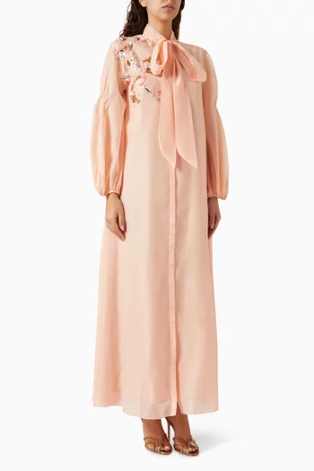 Rosalie Embellished Bow Dress in Cotton Silk