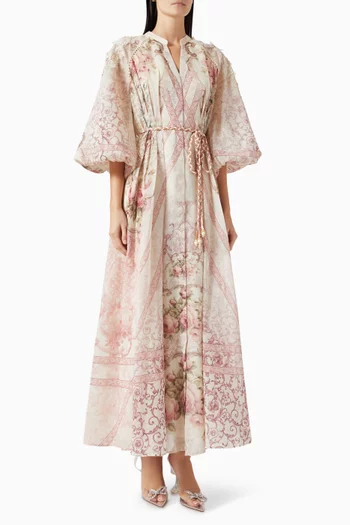 Vespera Belted Dress in Lurex Linen