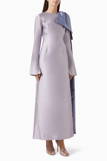 Shoulder Bow Maxi Dress in Taffeta