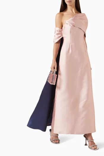 Cape-detail Maxi Dress in Taffeta