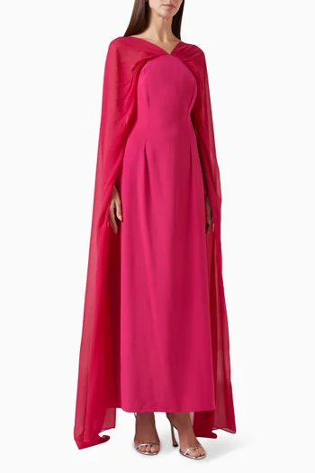 Cape-style Maxi Dress in Crepe & Chiffon