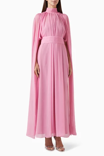 High-neck Cape Maxi Dress in Chiffon