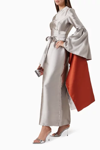 Belted Two-tone Maxi Dress in Taffeta
