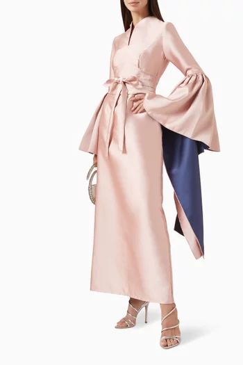 Belted Two-tone Maxi Dress in Taffeta