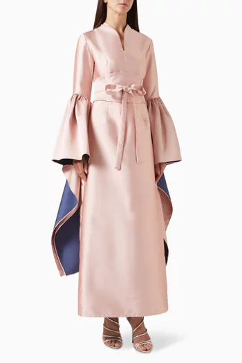 Belted Two-tone Maxi Dress in Taffeta