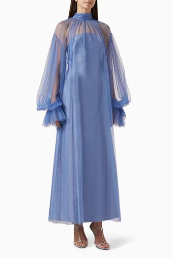 Flowing High-neck Midi Dress in Tulle & Taffeta
