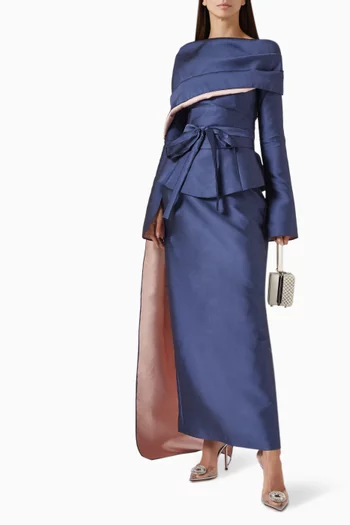 Attached Scarf Maxi Dress in Taffeta