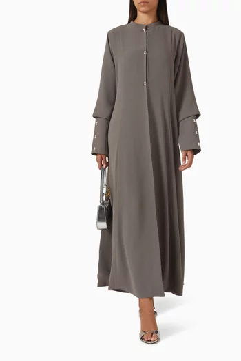Turtleneck Pearl Embellished Abaya in Crepe