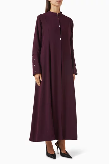 Turtleneck Pearl Embellished Abaya in Crepe