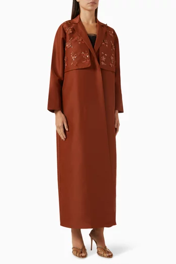 Embroidered Trench Coat Abaya in Satin